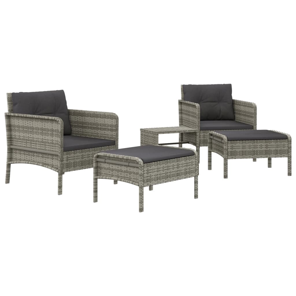 vidaXL Set de muebles de jardín 5 pzas y cojines ratán sintético gris