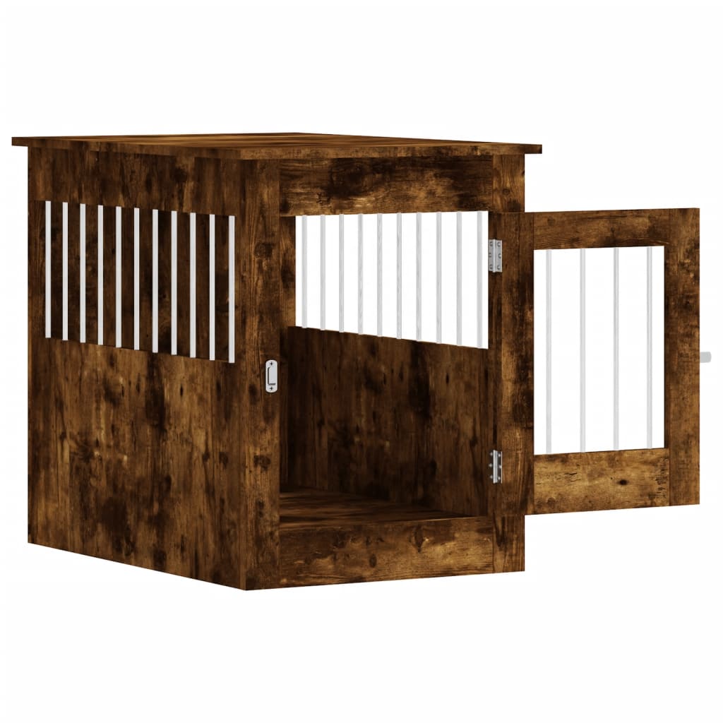 vidaXL Jaula para perros madera ingeniería roble ahumado 55x80x68 cm