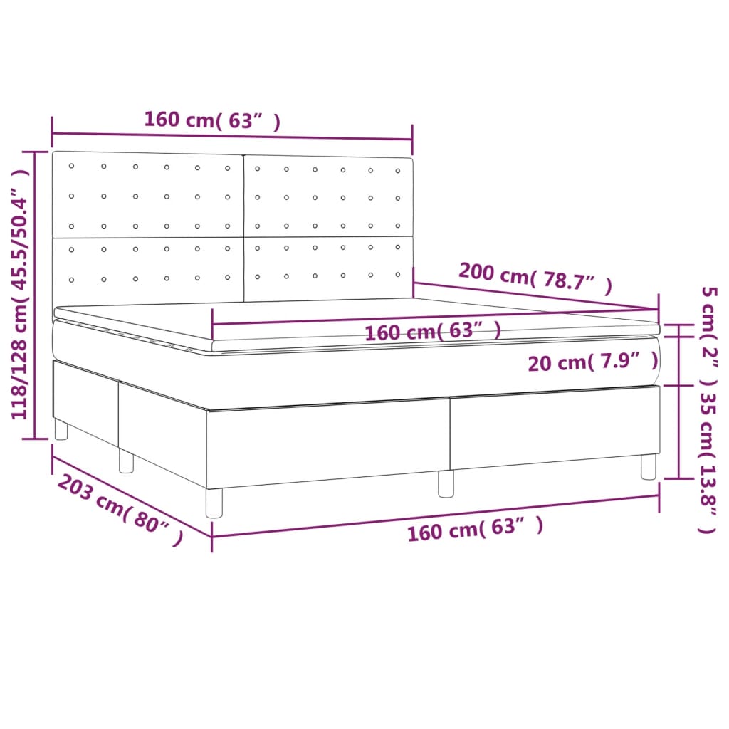 vidaXL Cama box spring con colchón cuero sintético capuchino 160x200cm