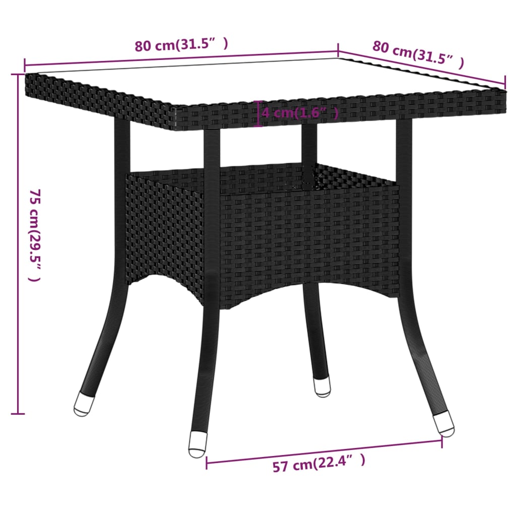 vidaXL Set comedor jardín 5 pzas ratán sintético vidrio templado negro