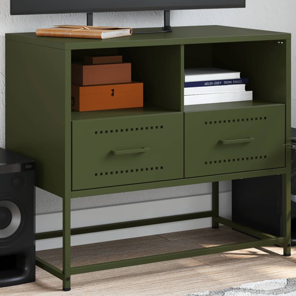 vidaXL Mueble para TV de acero verde oliva 68x39x60,5 cm