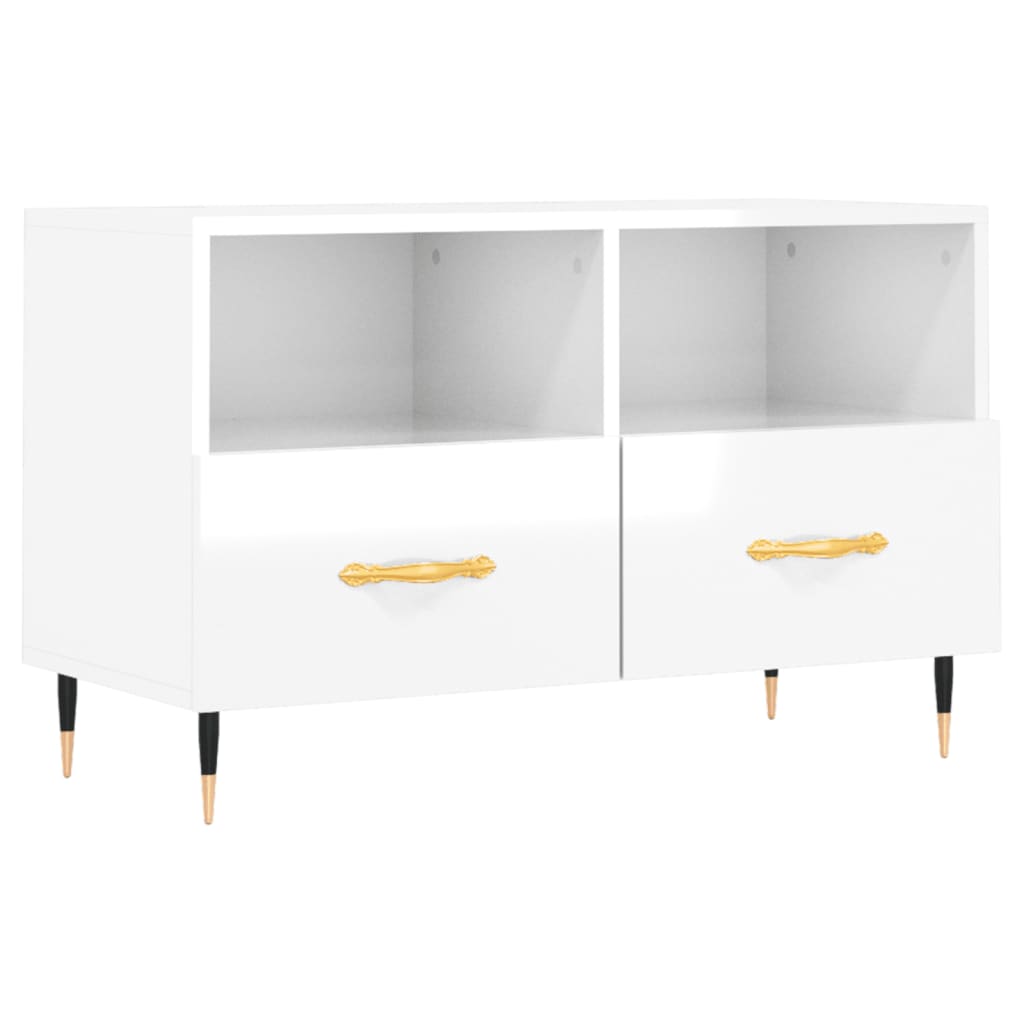 vidaXL Mueble de TV madera contrachapada blanco brillo 80x36x50 cm