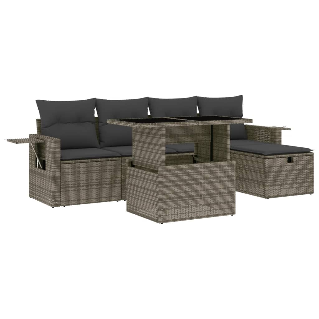 vidaXL Set de muebles de jardín 6 pzas y cojines ratán sintético gris