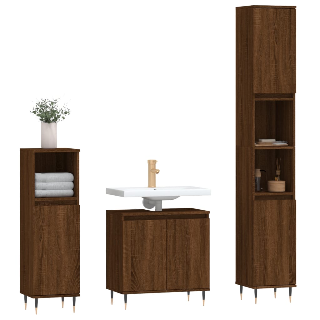 vidaXL Set de muebles de baño 3 pzas madera contrachapada roble marrón