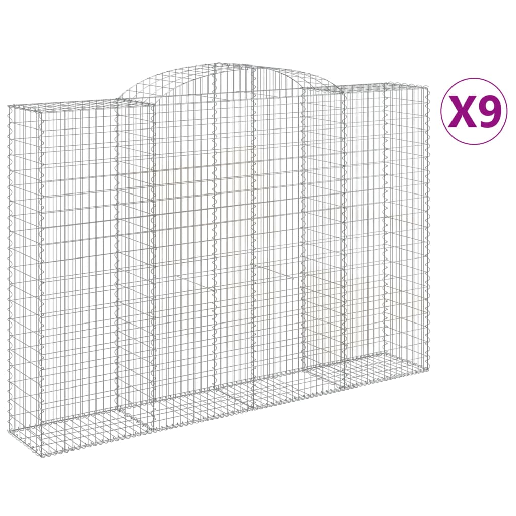 vidaXL Cestas de gaviones 9 uds forma de arco hierro 300x50x200/220 cm