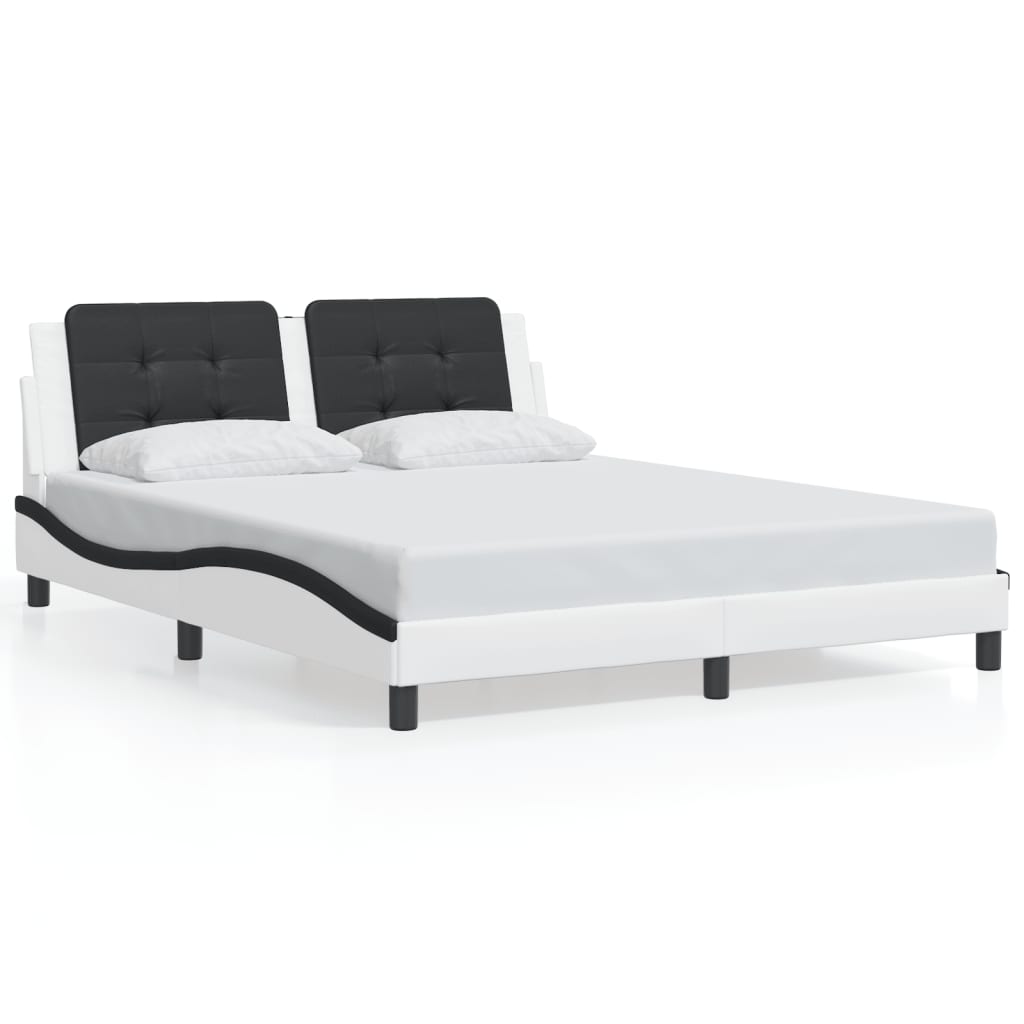 vidaXL Estructura de cama con luz LED cuero PE blanco negro 160x200 cm