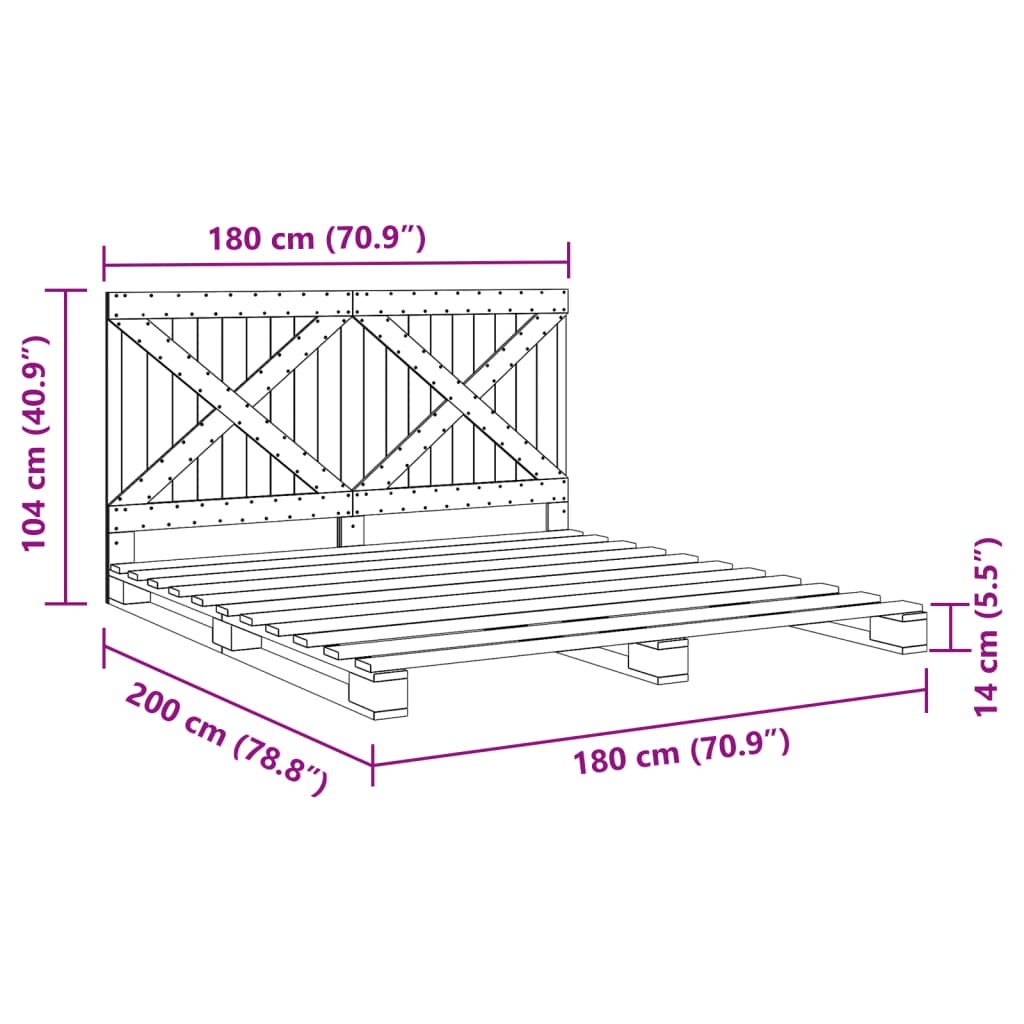 vidaXL Estructura de cama con cabecero madera maciza pino 180x200 cm