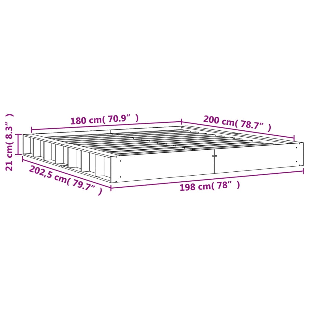 vidaXL Cama sin colchón madera maciza de pino marrón cera 180x200 cm