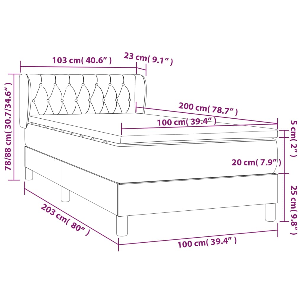 vidaXL Cama box spring con colchón terciopelo rosa 100x200 cm