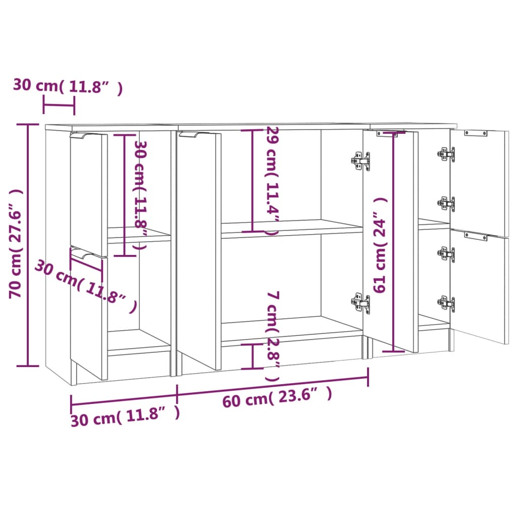 vidaXL Aparadores 3 piezas madera contrachapada blanco