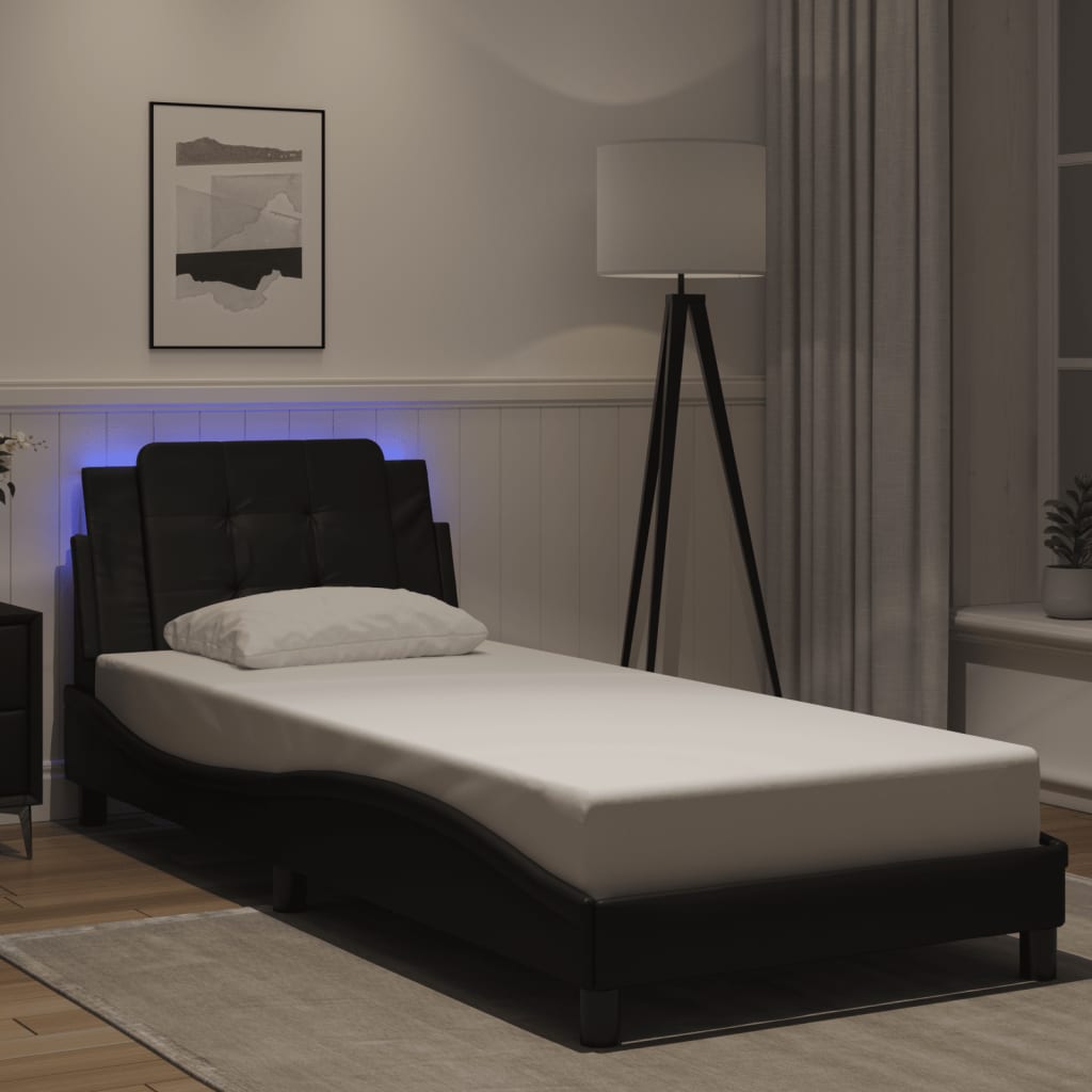 vidaXL Estructura cama con luces LED cuero sintético negro 100x200 cm