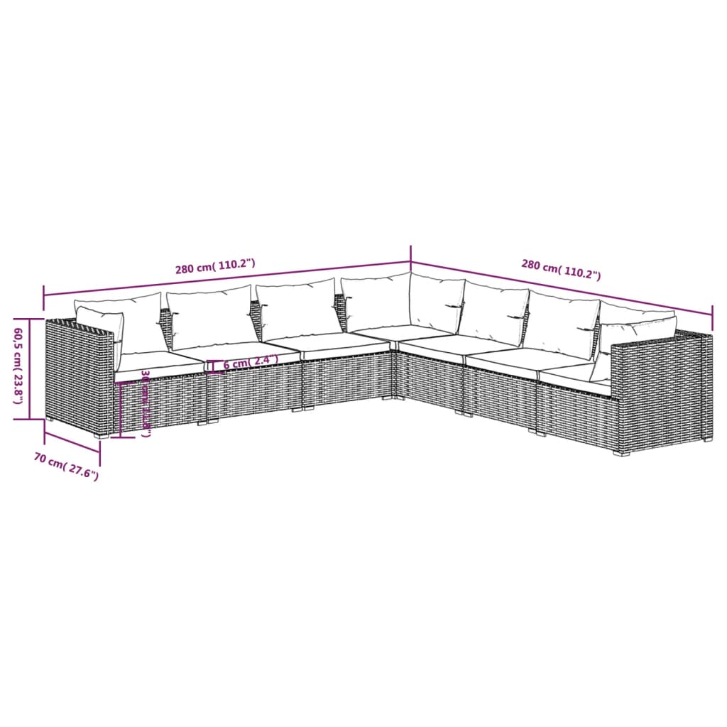 vidaXL Set de muebles de jardín 7 pzas y cojines ratán sintético negro