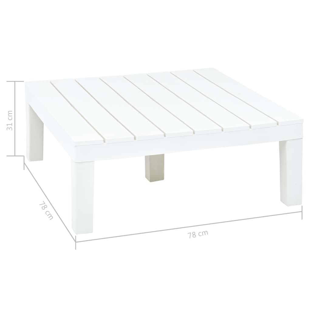 vidaXL Mesa de jardín de plástico blanco 78x78x31 cm