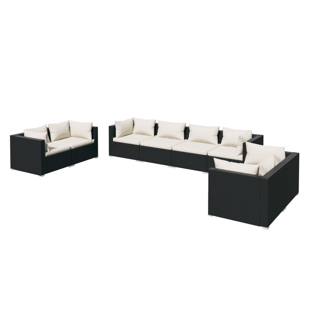 vidaXL Set de muebles de jardín 8 pzas y cojines ratán sintético negro