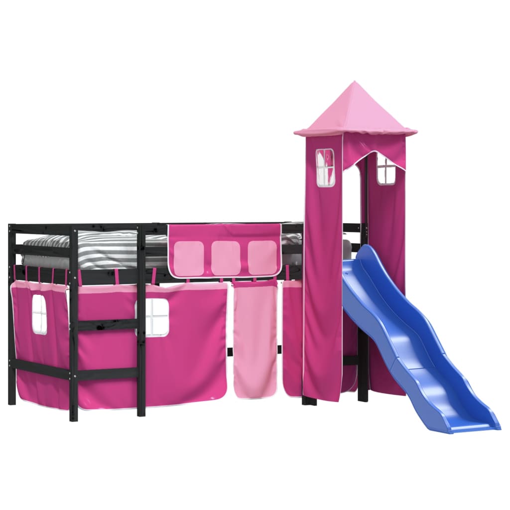 vidaXL Cama alta para niños con torre madera pino rosa 90x190 cm