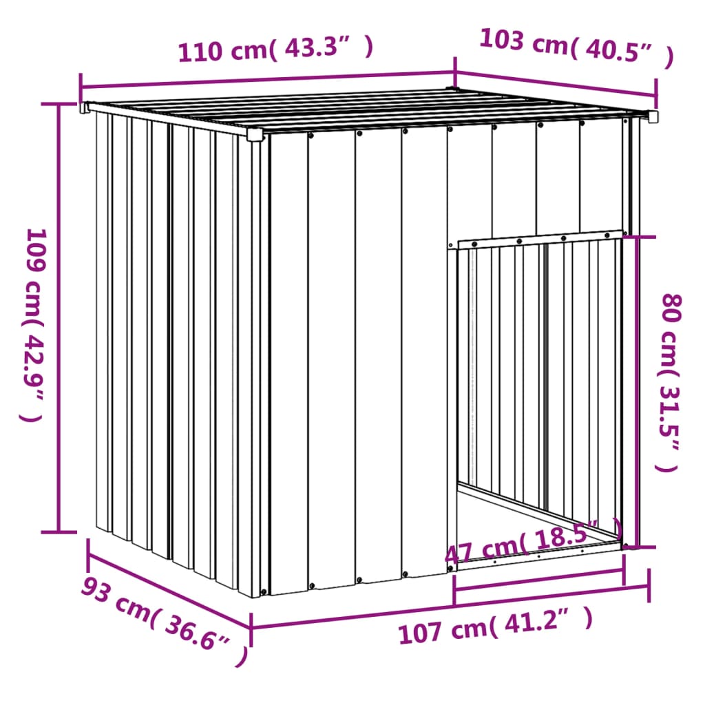 vidaXL Caseta perros con tejado acero galvanizado gris 110x103x109 cm