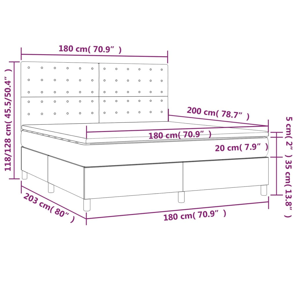 vidaXL Cama box spring colchón y LED cuero sintético blanco 180x200 cm