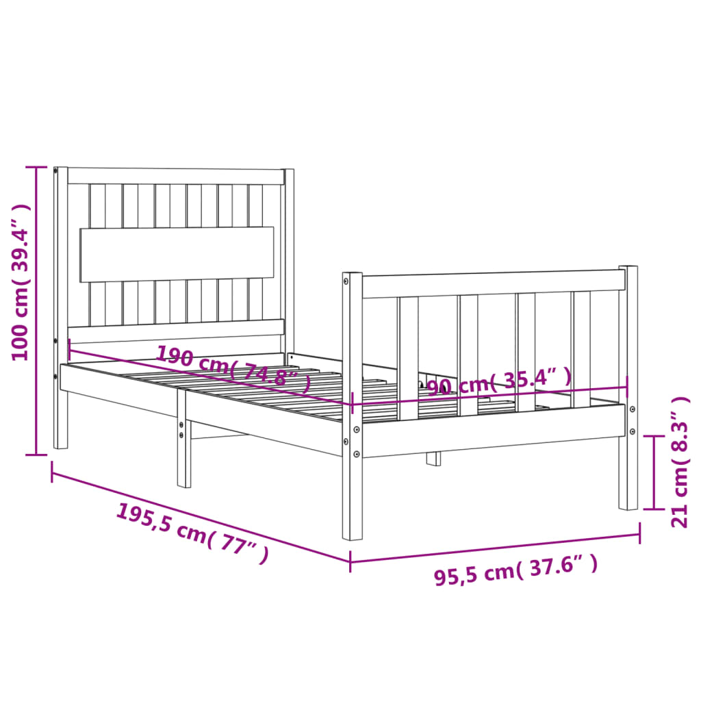 vidaXL Estructura de cama con cabecero madera maciza blanco