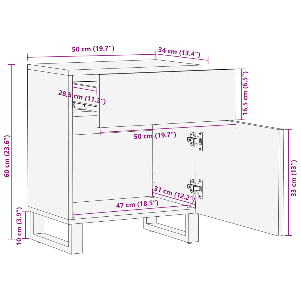 vidaXL Mesita de noche madera maciza de acacia 50x34x60 cm