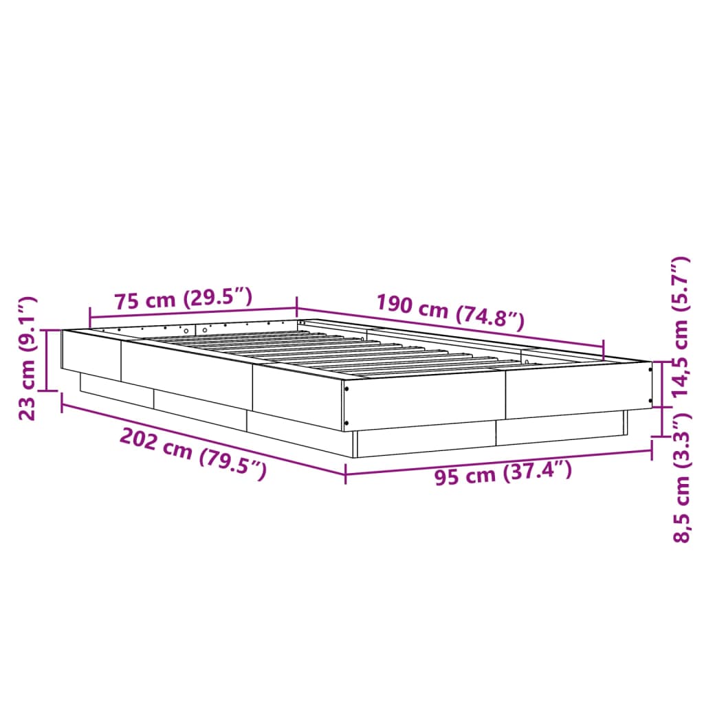 vidaXL Estructura de cama madera de ingeniería roble marrón 75x190 cm