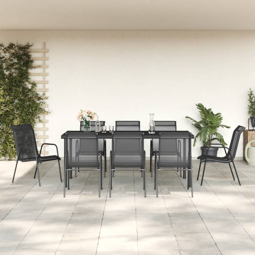 vidaXL Juego de comedor para jardín 9 piezas acero y textilene negro