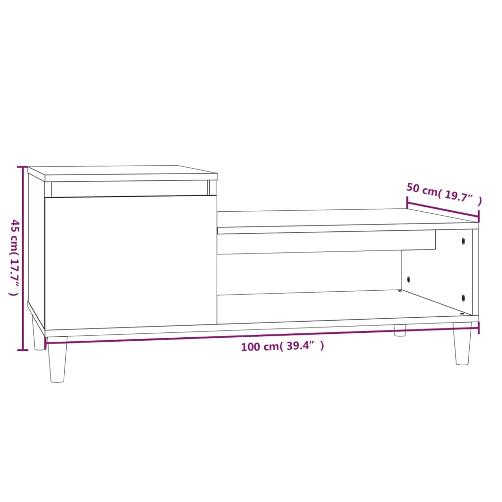 vidaXL Mesa de centro madera contrachapada roble Sonoma 100x50x45 cm