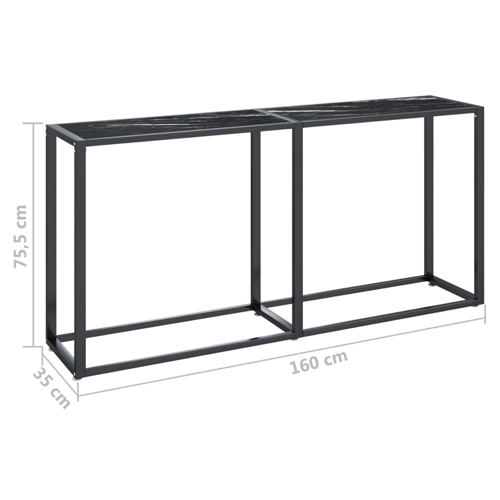 vidaXL Mesa consola vidrio templado mármol negro 160x35x75,5 cm