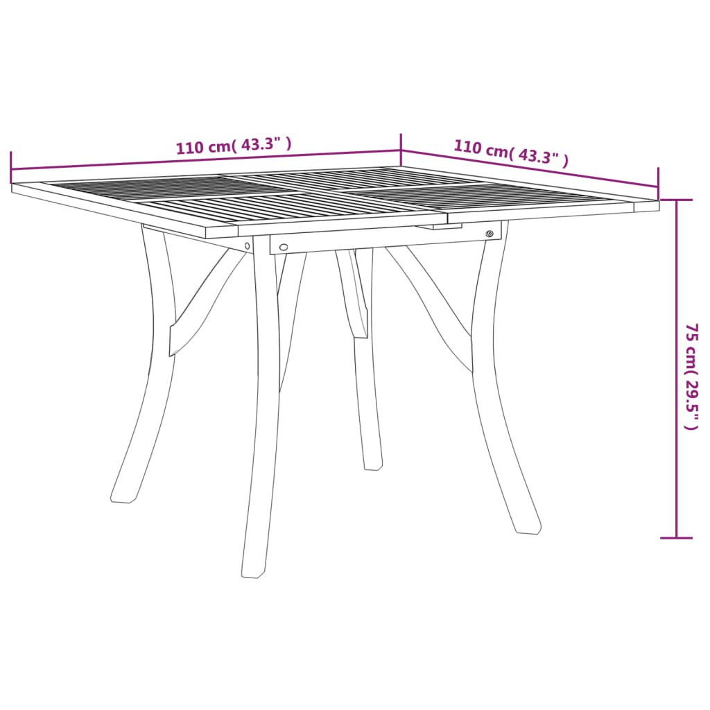 vidaXL Mesa de jardín madera maciza de acacia 110x110x75 cm