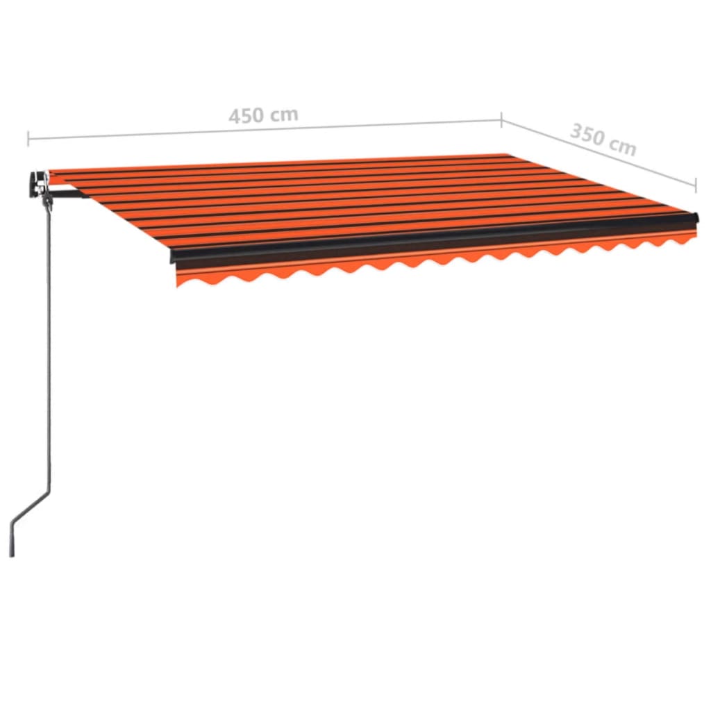 vidaXL Toldo manual retráctil con LED naranja y marrón 450x350 cm