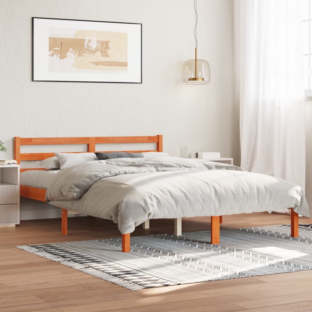 vidaXL Estructura de cama sin colchón madera maciza marrón 135x190 cm