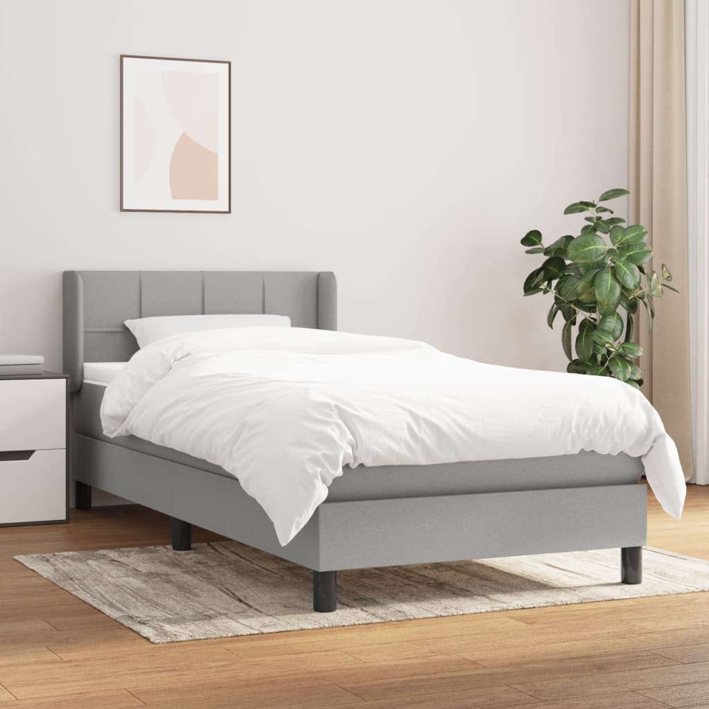 vidaXL Cama box spring con colchón tela gris claro 100x200 cm