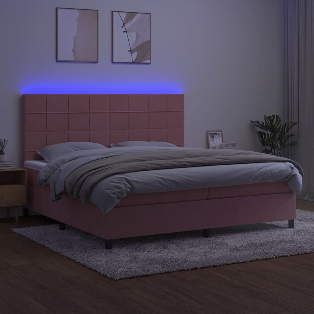 vidaXL Cama box spring colchón y LED terciopelo rosa 200x200 cm