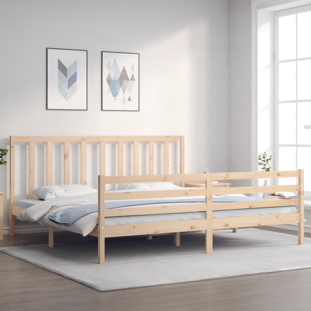 vidaXL Estructura de cama de matrimonio con cabecero madera maciza