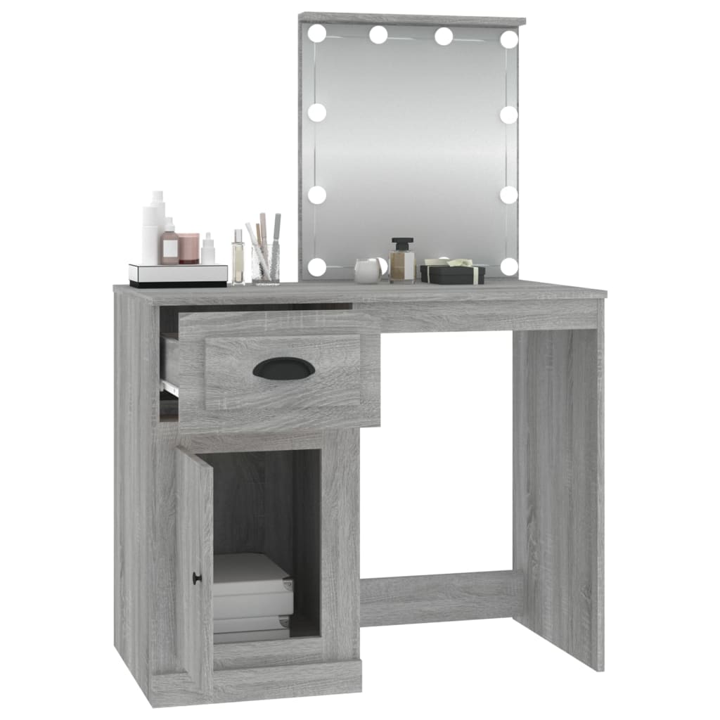 vidaXL Tocador con LED madera contrachapada gris Sonoma 90x50x132,5cm