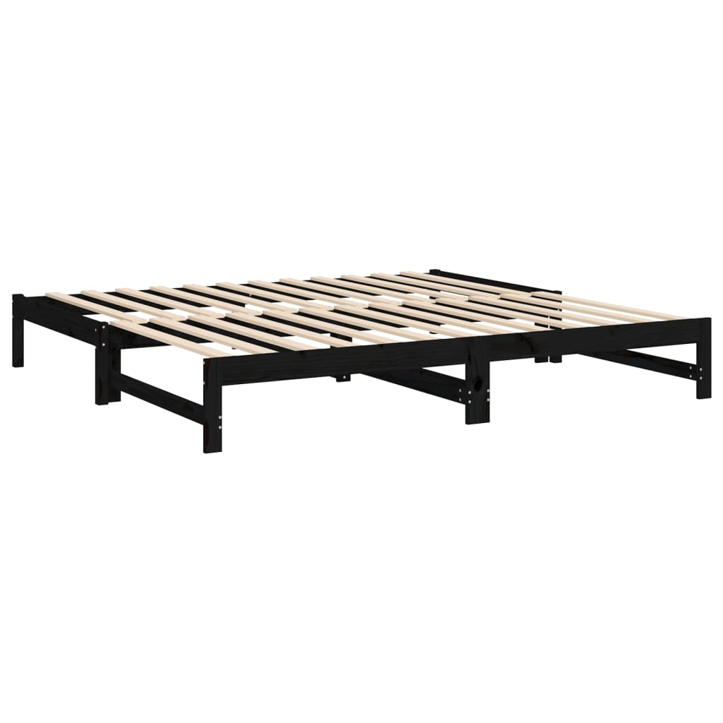 vidaXL Sofá cama extraíble madera maciza de pino negro 2x(100x200) cm
