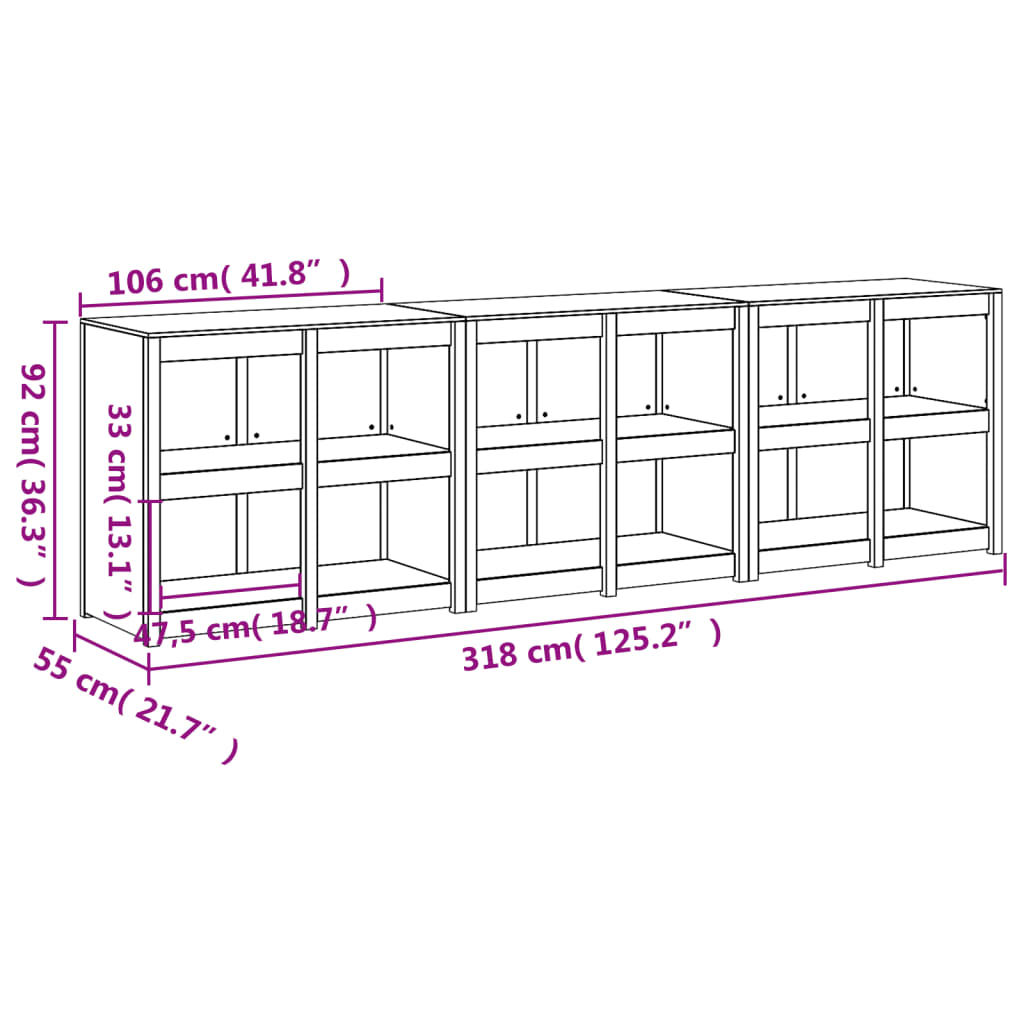 vidaXL Muebles de cocina de exterior 3 pzas madera maciza pino negro