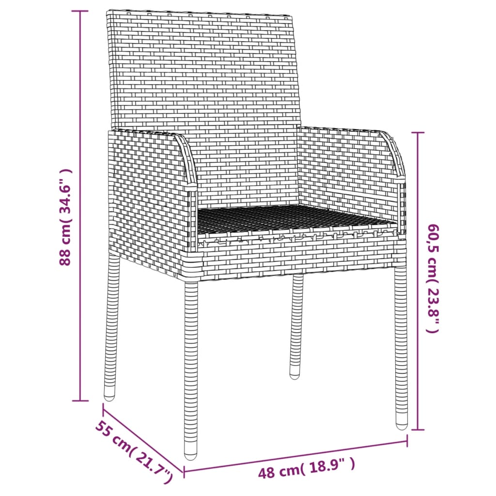 vidaXL Set de comedor de jardín 7 pzas y cojines ratán sintético negro