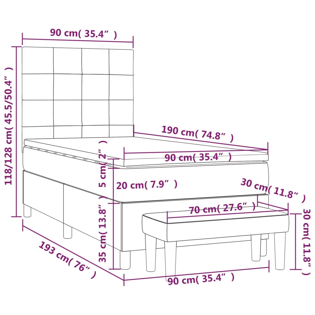 vidaXL Cama box spring con colchón tela gris claro 90x190 cm