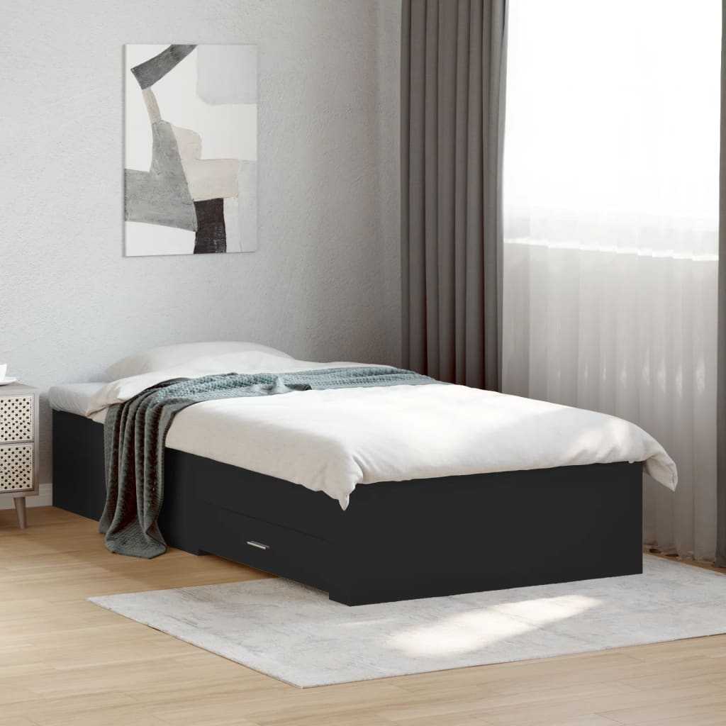 vidaXL Cama con cajones madera de ingeniería negra 75x190 cm