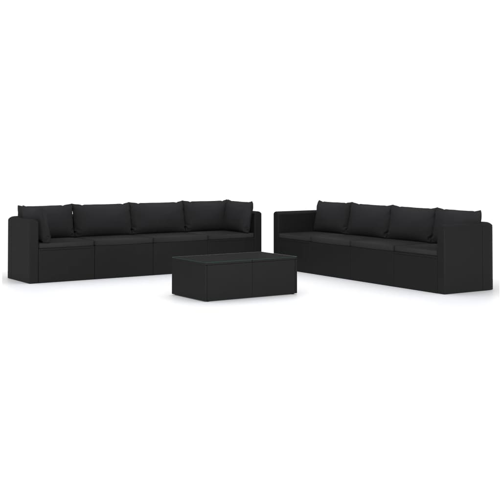 vidaXL Set muebles de jardín 9 piezas y cojines ratán sintético negro