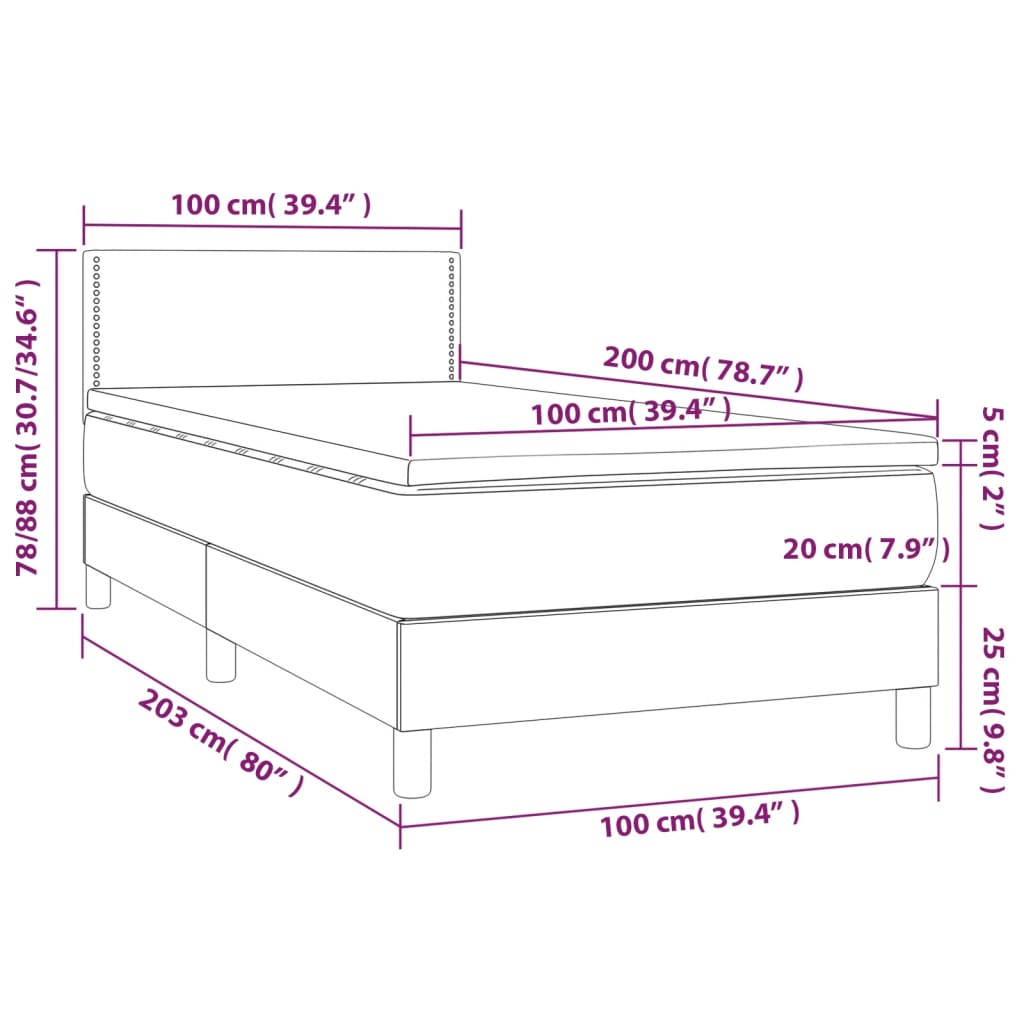 vidaXL Cama box spring con colchón cuero sintético capuchino 100x200cm