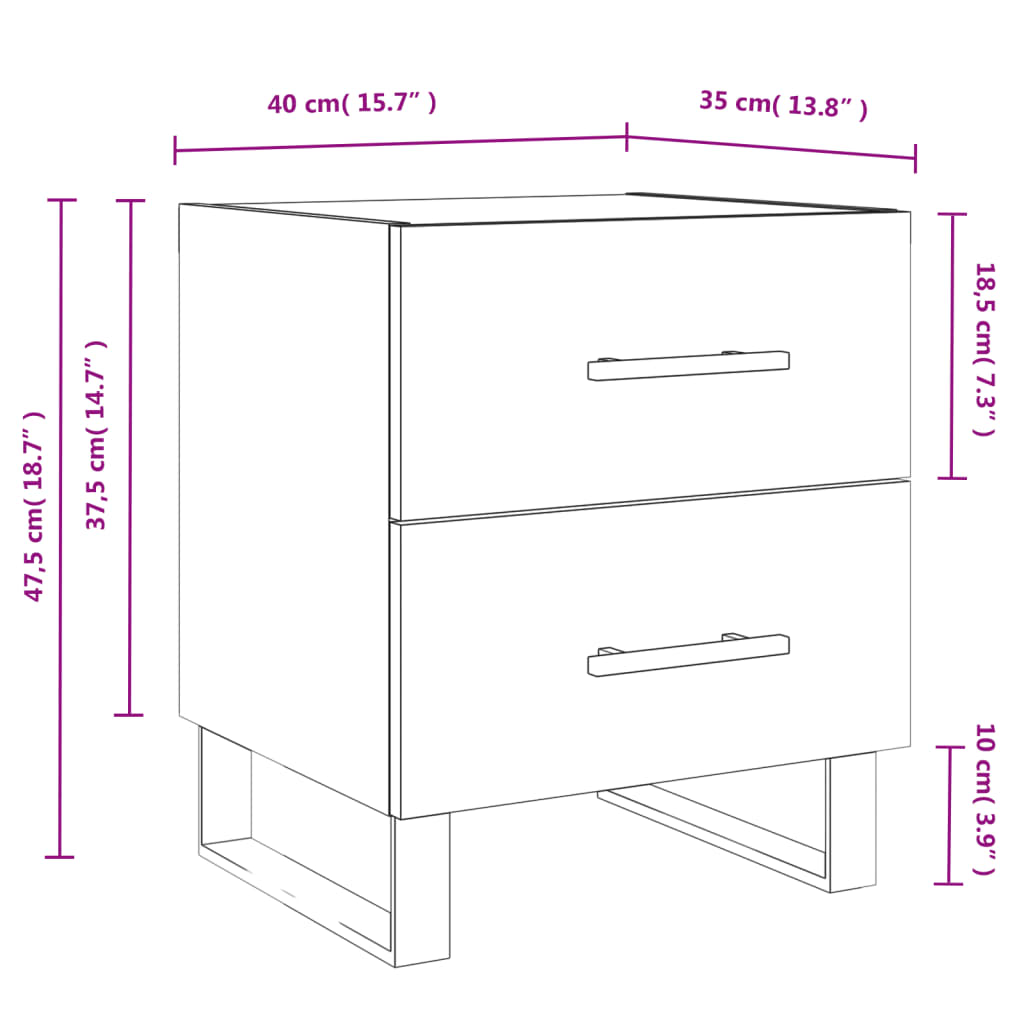 vidaXL Mesita noche 2 uds madera ingeniería marrón roble 40x35x47,5 cm