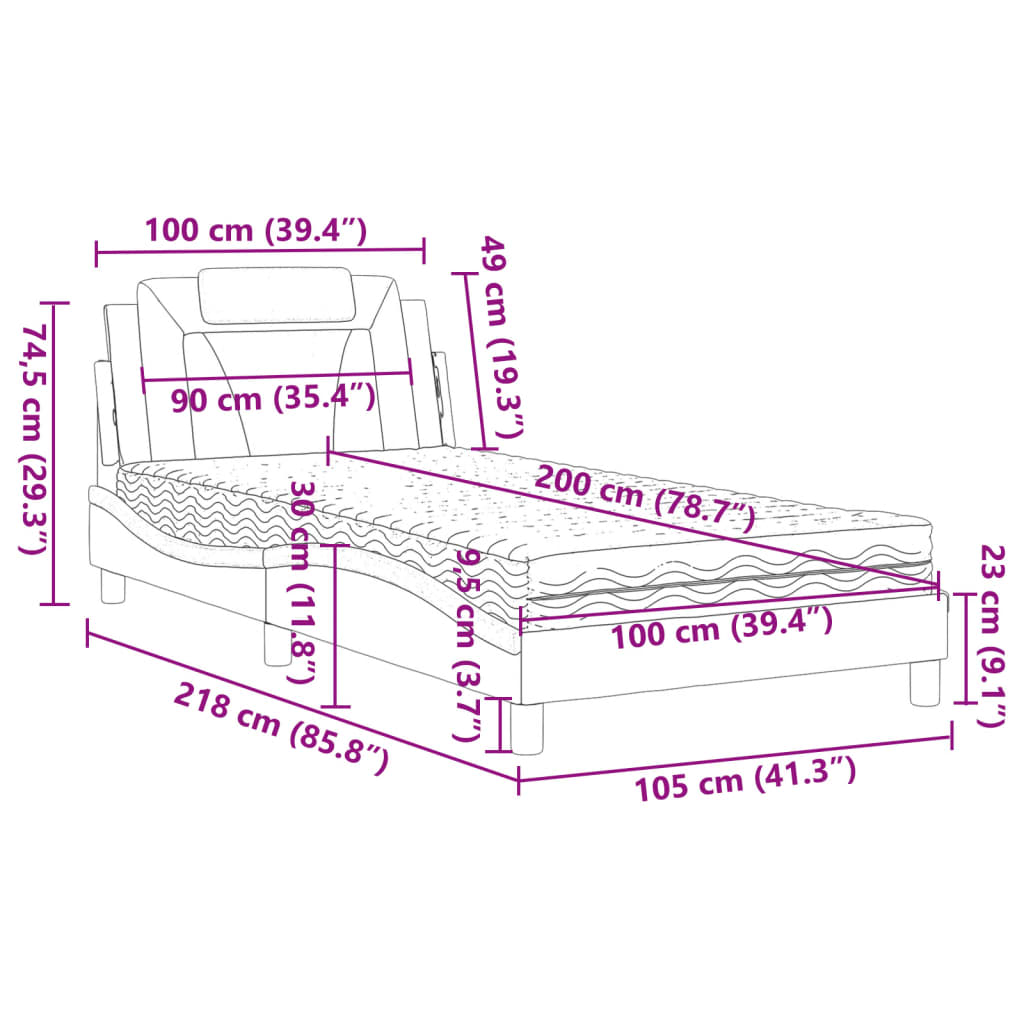 vidaXL Cama con colchón cuero sintético capuchino 100x200 cm