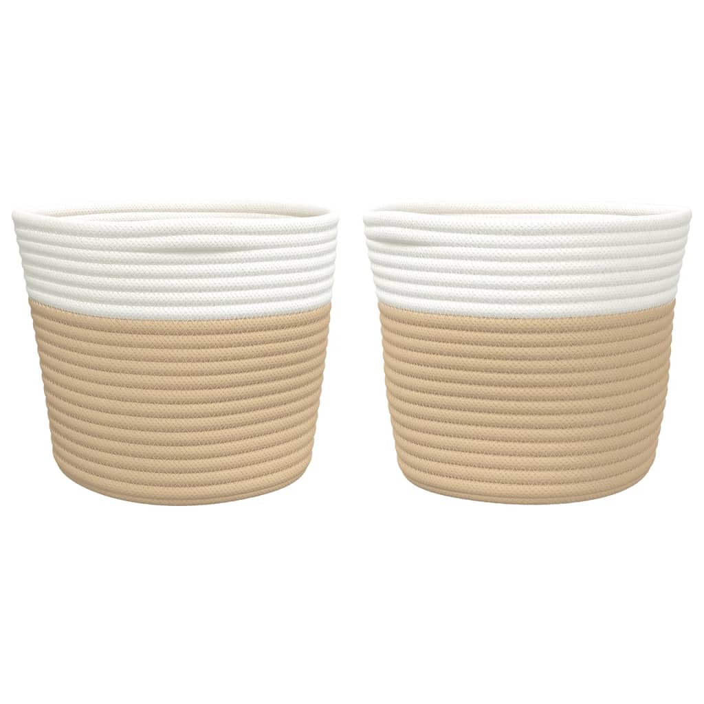 vidaXL Cestas de almacenaje 2 uds algodón beige y blanco Ø24x18 cm