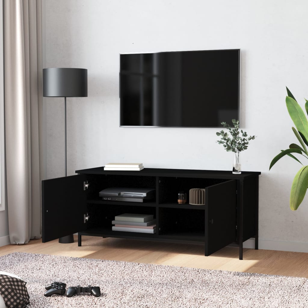 vidaXL Mueble TV con puertas madera contrachapada negro 102x35x45 cm