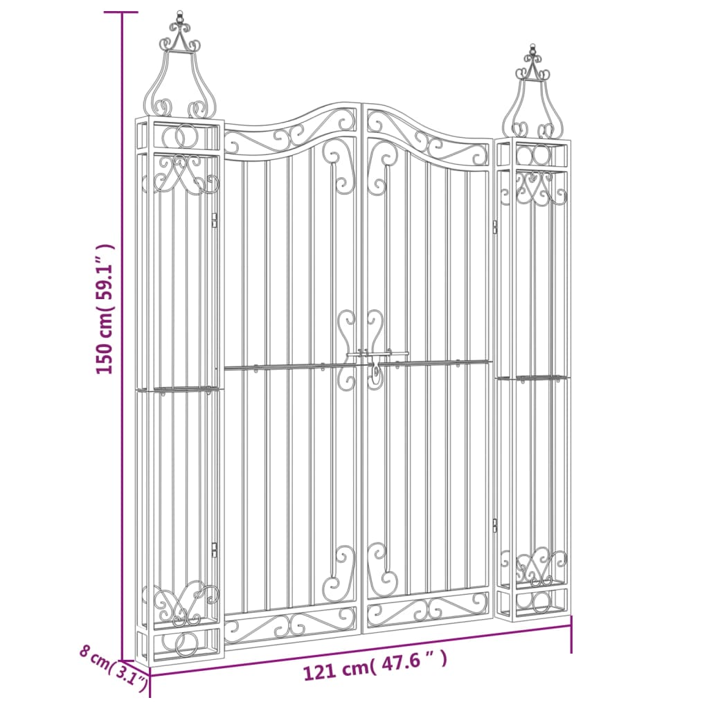 vidaXL Puerta de jardín de hierro forjado negro 121x8x150 cm