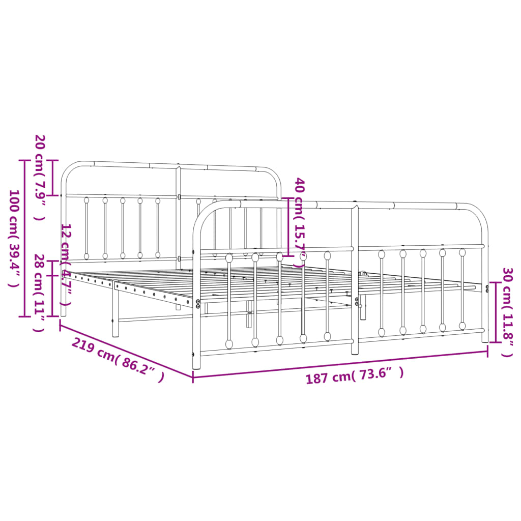 vidaXL Estructura cama sin colchón con estribo metal blanco 183x213 cm