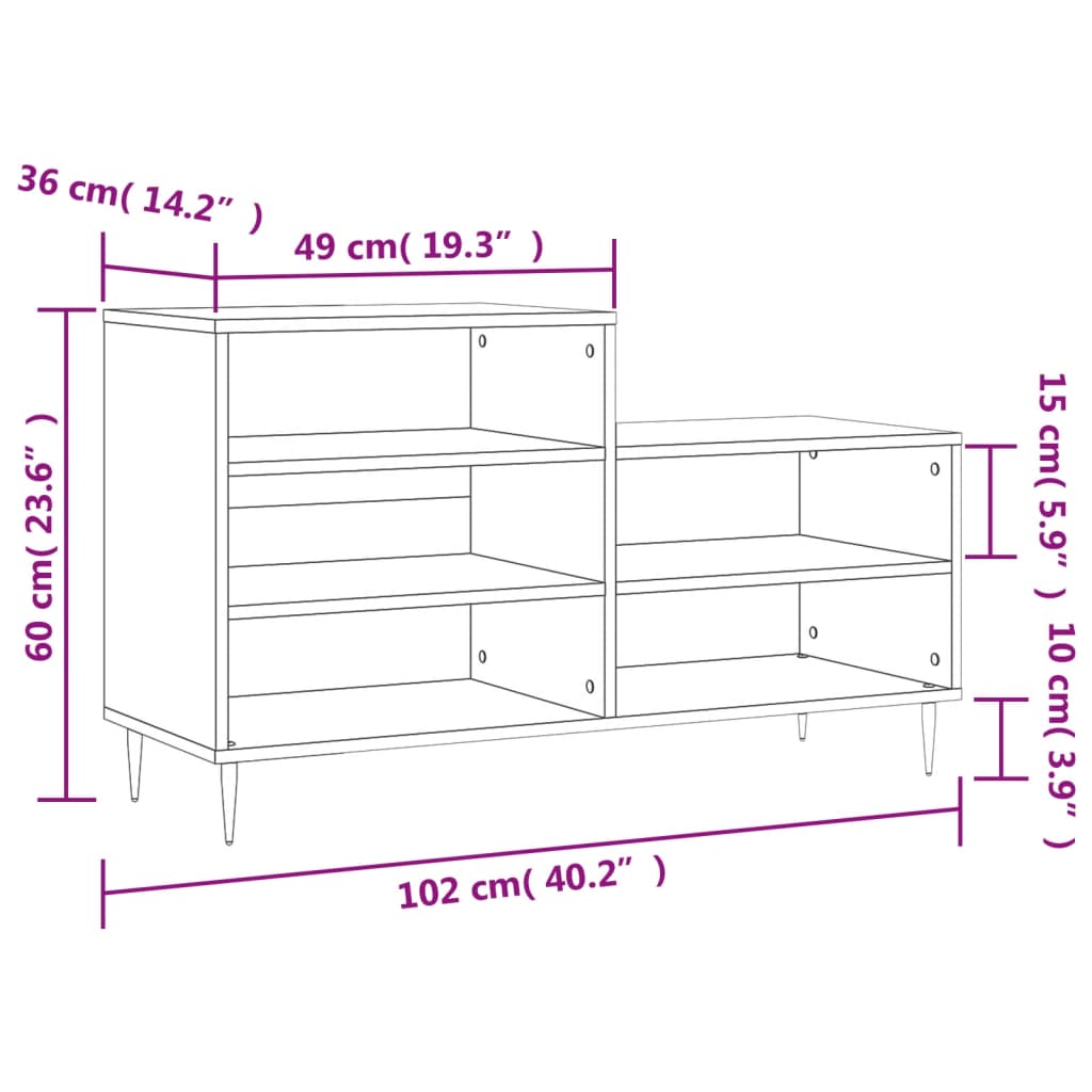 vidaXL Mueble zapatero madera contrachapada blanco brillo 102x36x60 cm