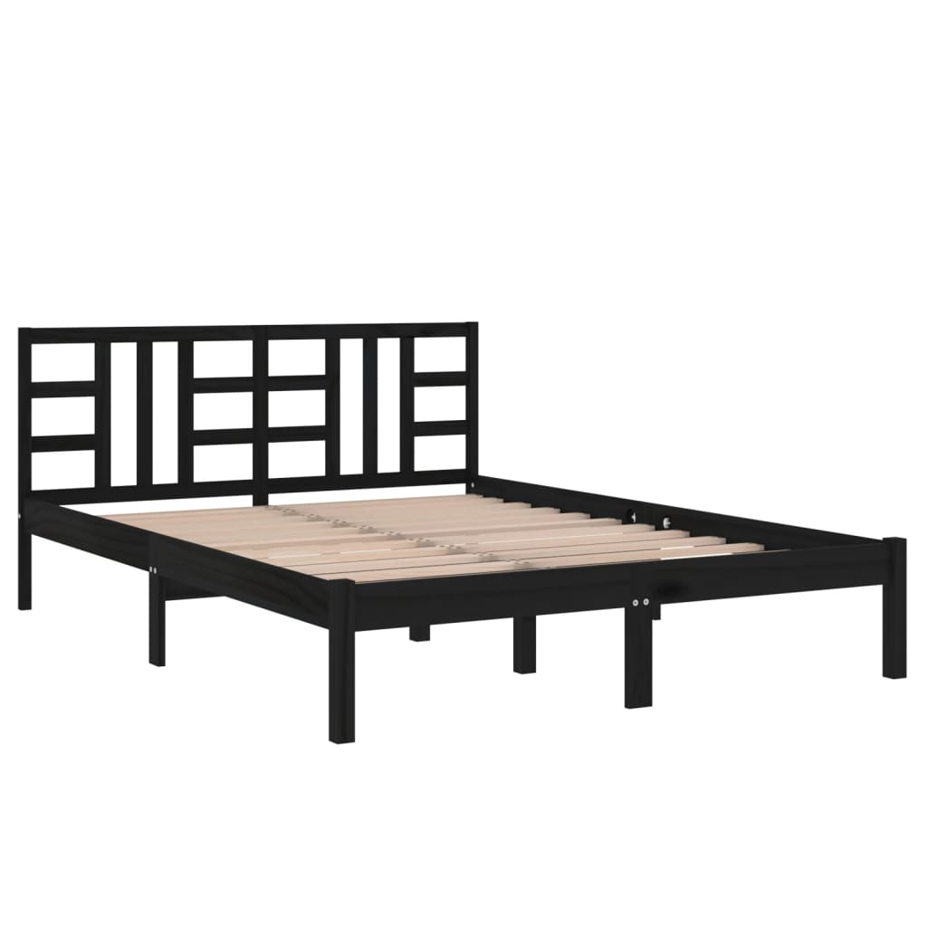 vidaXL Estructura de cama doble madera maciza negra 135x190 cm