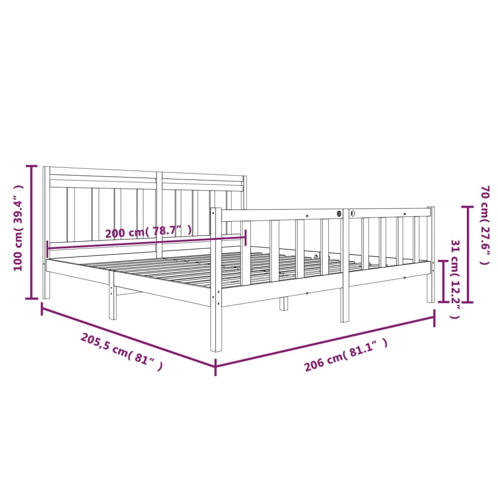 vidaXL Estructura de cama de madera maciza gris 200x200 cm